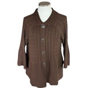 Croft&Borrow Women’s Cable Knit Sweater Bell Sleeves Large Buttons Size 1X